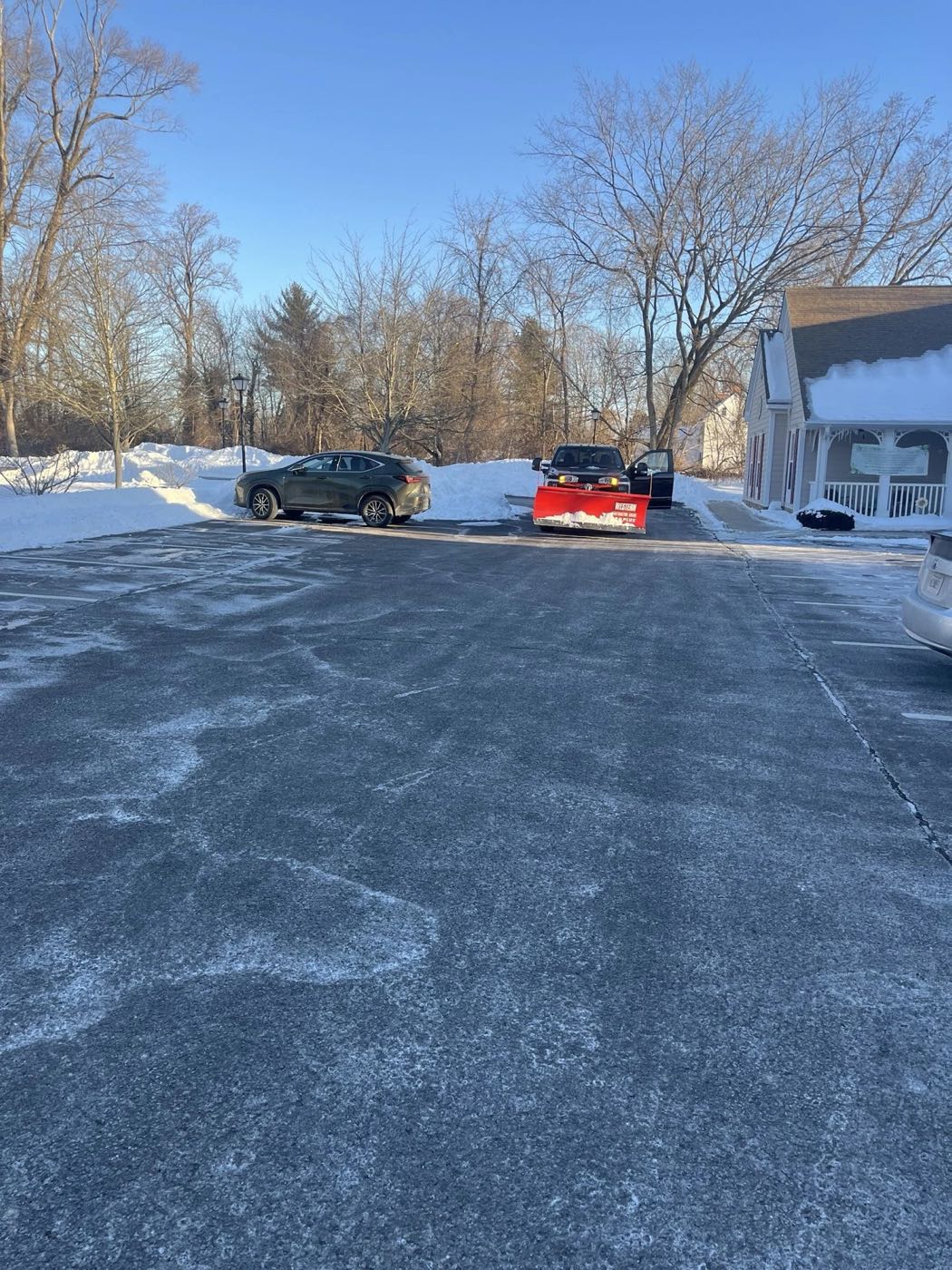 Snow cleared from a driveway and walkway